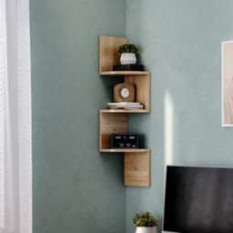 Living And Home 3 Tier Brown Zigzag Design Wooden Floating Wall Corner Shelf Bookcase 810 mm (H) - thumbnail 2