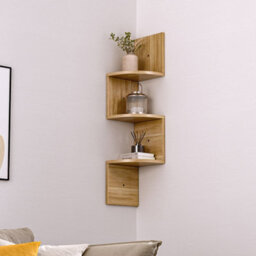 Living And Home 3 Tier Brown Zigzag Design Wooden Floating Wall Corner Shelf Bookcase 810 mm (H) - thumbnail 1
