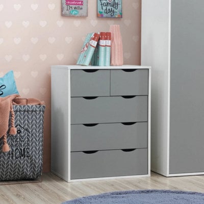 5 Drawer Chest Of Drawers In Grey And White - image 1