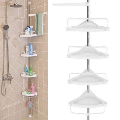White Plastic 4 Tier Non Rust Telescopic Bathroom Corner Shelf Rack Shower Caddy Organizer - image 1