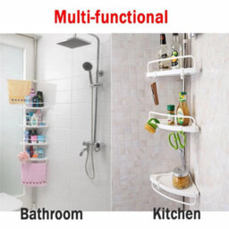 White Plastic 4 Tier Non Rust Telescopic Bathroom Corner Shelf Rack Shower Caddy Organizer - thumbnail 4