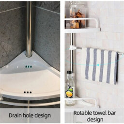 White Plastic 4 Tier Non Rust Telescopic Bathroom Corner Shelf Rack Shower Caddy Organizer - thumbnail 6