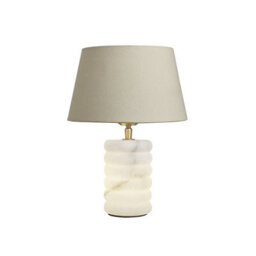 Industville Alabaster Stone Dual Lit Table Lamp, Empire Cotton Shade