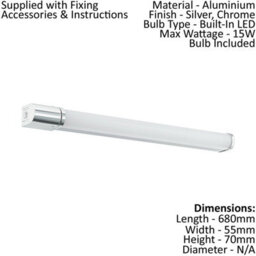 Elegant Silver Chrome Led Wall And Mirror Light With White Shade 15W - thumbnail 2