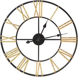 Klass Home Collection 60Cm Black & Gold Metal Roman Numerals Large Analog Wall Clock Indoor & Outdoor, Silent Non-Ticking