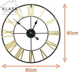 Klass Home Collection 60Cm Black & Gold Metal Roman Numerals Large Analog Wall Clock Indoor & Outdoor, Silent Non-Ticking - thumbnail 2