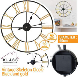 Klass Home Collection 60Cm Black & Gold Metal Roman Numerals Large Analog Wall Clock Indoor & Outdoor, Silent Non-Ticking - thumbnail 3