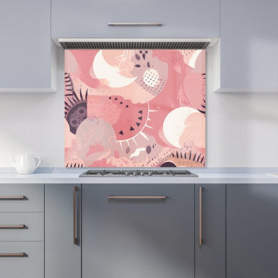 Warren Reed Designer Abstract Pink White Premium Glass Kitchen Splashback W900mm X H650mm - image 1