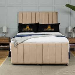 UKBEDFURNITURE Belvoir Plush Beige End Opening Divan Ottoman Bed With 54 Inch Headboard & 10 Inch Orthopaedic Mattress - thumbnail 2
