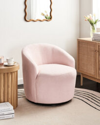 Beliani Swivel Armchair Davik Boucle Pastel Pink - thumbnail 2