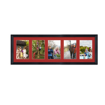 AK Frames 26X8 Black Classic Multi Photo Frame With Crimson Mount - Holds 5 Apertures (5X) 6X4 Photos - image 1