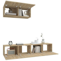Berkfield 3 Piece Tv Cabinet Set Sonoma Oak Engineered Wood - thumbnail 4