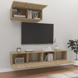 Berkfield 3 Piece Tv Cabinet Set Sonoma Oak Engineered Wood - thumbnail 3