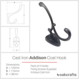 Oakcrafts - Antique Cast Iron Addison Coat Hook 125mm - Pack Of 4 - thumbnail 2