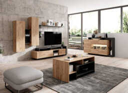 "Arte Alva Entertainment Unit - Modern Living For Tvs Up To 70"", Oak Gold Craft & Black, W2600mm H1720mm D440mm" - thumbnail 2