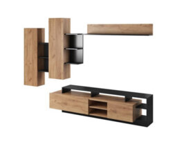 "Arte Alva Entertainment Unit - Modern Living For Tvs Up To 70"", Oak Gold Craft & Black, W2600mm H1720mm D440mm"