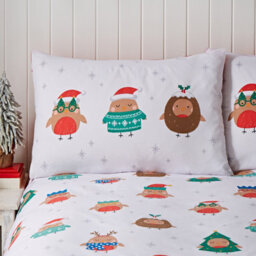 Catherine Lansfield Christmas Party Robins White Duvet Cover Set Single Bedding Set - thumbnail 3