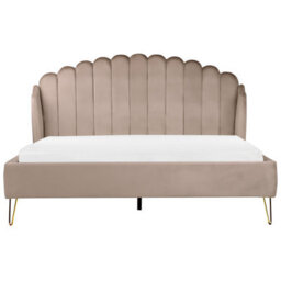 Beliani Bed Velvet Ambillou 180 X 200 Cm (Eu Super King) Taupe - thumbnail 5