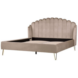 Beliani Bed Velvet Ambillou 180 X 200 Cm (Eu Super King) Taupe - thumbnail 4