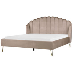 Beliani Bed Velvet Ambillou 180 X 200 Cm (Eu Super King) Taupe - thumbnail 1