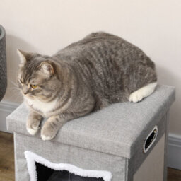 Pawhut 2 In 1 Cat Bed Ottoman W/ Removable Cushion, Handles, Scratching Pad - thumbnail 9