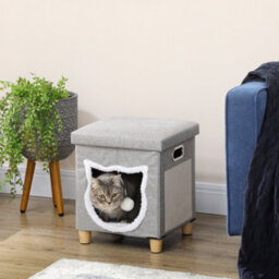 Pawhut 2 In 1 Cat Bed Ottoman W/ Removable Cushion, Handles, Scratching Pad