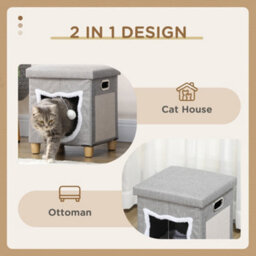 Pawhut 2 In 1 Cat Bed Ottoman W/ Removable Cushion, Handles, Scratching Pad - thumbnail 4
