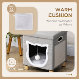 Pawhut 2 In 1 Cat Bed Ottoman W/ Removable Cushion, Handles, Scratching Pad - thumbnail 6