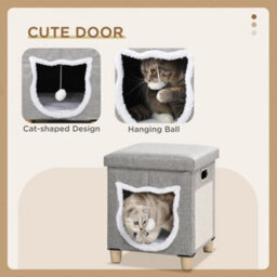 Pawhut 2 In 1 Cat Bed Ottoman W/ Removable Cushion, Handles, Scratching Pad - thumbnail 7