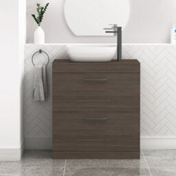 Royal Bathrooms 800mm Floor Standing Vanity Unit 2 Drawer Grey Elm & Countertop Basin - Elva With Matt Black Handle - thumbnail 1