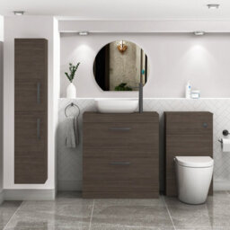 Royal Bathrooms 800mm Floor Standing Vanity Unit 2 Drawer Grey Elm & Countertop Basin - Elva With Matt Black Handle - thumbnail 2