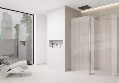 D Pro T Bathrooms Fluted Shower Wetroom Screen 1200mm With 800mm End Panel And Flipper Chrome Trim