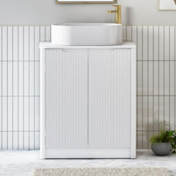 Royal Bathrooms Avenza 600mm Matt White Floor Standing Bathroom Vanity Unit 2 Door With Peak Basin - thumbnail 1