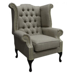 Chesterfield High Back Chair Charles Fudge Linen Fabric In Queen Anne Style - thumbnail 1