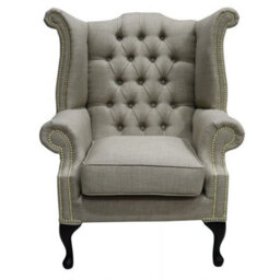 Chesterfield High Back Chair Charles Fudge Linen Fabric In Queen Anne Style - thumbnail 3