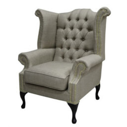 Chesterfield High Back Chair Charles Fudge Linen Fabric In Queen Anne Style - thumbnail 2