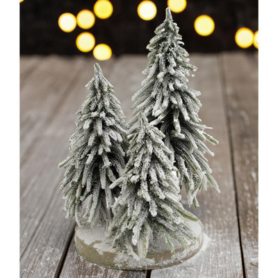 Decorative Snow Topped Mini Christmas Tree Display On Plinth - Freestanding Festive Xmas Ornament Decoration - H47 X 30Cm Diameter - image 1