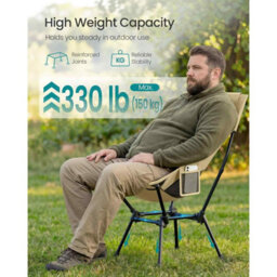 Adjustable Folding Camping Chair With Head Support, High Back Beach Chair, Portable Outdoor Seat With Storage Pockets, Brown - thumbnail 4