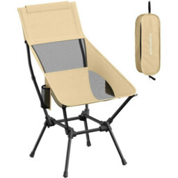 Adjustable Folding Camping Chair With Head Support, High Back Beach Chair, Portable Outdoor Seat With Storage Pockets, Brown - thumbnail 7