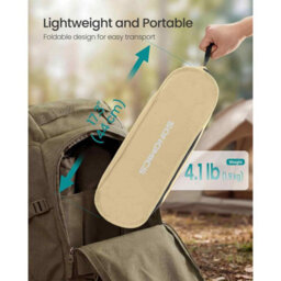 Adjustable Folding Camping Chair With Head Support, High Back Beach Chair, Portable Outdoor Seat With Storage Pockets, Brown - thumbnail 5