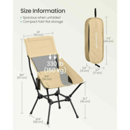 Adjustable Folding Camping Chair With Head Support, High Back Beach Chair, Portable Outdoor Seat With Storage Pockets, Brown - thumbnail 2
