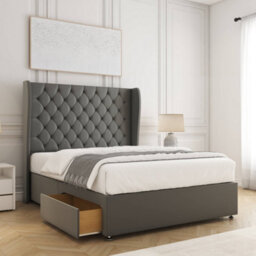 Bsspoke Amelia Divan Bed Set Grey Plush Velvet With 54Inch Wingedback Headboard & 2 Drawers Footend No Mattress In All Sizes - thumbnail 1