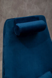 Orsina Navy Curved Velvet Arm Chair With Lumbar Cushion And Headrest, Lounge Chair With Base For Home, Office - thumbnail 2