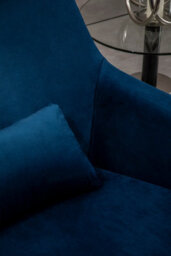 Orsina Navy Curved Velvet Arm Chair With Lumbar Cushion And Headrest, Lounge Chair With Base For Home, Office - thumbnail 4