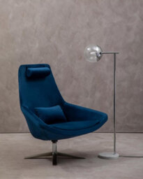Orsina Navy Curved Velvet Arm Chair With Lumbar Cushion And Headrest, Lounge Chair With Base For Home, Office - thumbnail 6