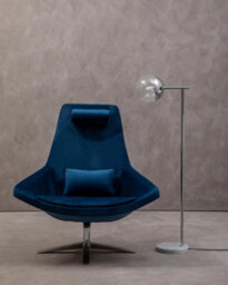 Orsina Navy Curved Velvet Arm Chair With Lumbar Cushion And Headrest, Lounge Chair With Base For Home, Office - thumbnail 5