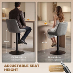 Dark Grey Adjustable Bar Stools Set Of 2 Swivel Bar Chairs With Back Footrest - thumbnail 3