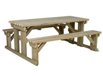 Arbor Garden Solutions Abies Wooden Picnic Bench And Table Set, Outdoor Dining Set (6Ft, Natural Finish) - image 1