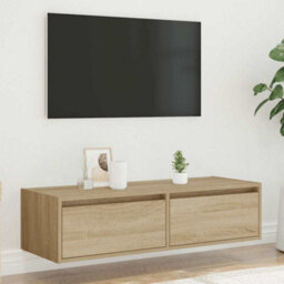 Berkfield Tv Cabinet With Led Lights Sonoma Oak 100X35.5X25 Cm - thumbnail 4