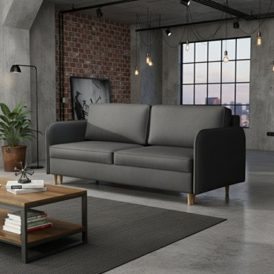 Gaja Living Room Sofa Bed With Hydrophobic Fabric Dl Pull Out Sleep Function Bedding Storage 209X95X100Cm Dark Grey - image 1